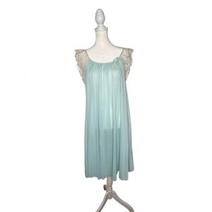 Vintage Komar Light Blue Lace-Trim Sleep Dress - Women Intimates Made in USA